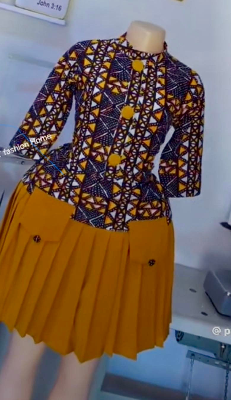 African Print Peplum Jacket & Pleated Skirt Set – Ankara Two-Piece Outfit